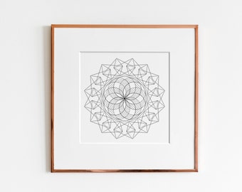 Eighteen Diamonds Circling Fibonacci Circle Art Print  | Coloring Art | Geometric Design | Technical Illustration