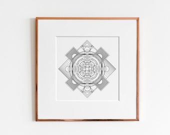 Square and Circles Cross  Art Print  | Coloring Art | Geometric Design | Technical Illustration