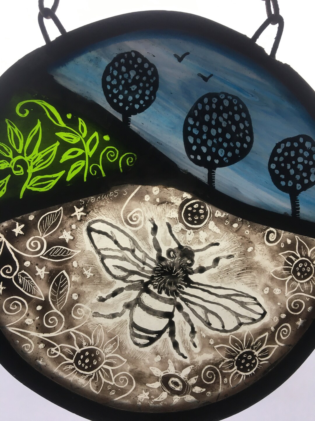 Small Stained Glass Panel With Bee. Etsy