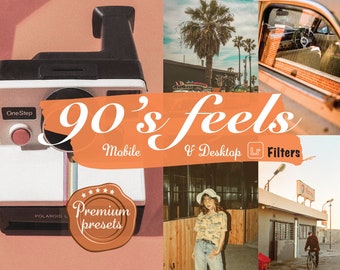 8 90-tals vintage retro Lightroom-förinställningar för mobil, skrivbord, gammaldags filter för Instagram, analoga filter för retrofilter, Pinterest
