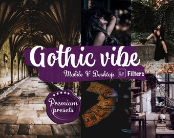 10 gotiska Lightroom-förinställningar, stämningsfulla filter, Instagram-förinställningar, Halloween-filter för mobil, Lightroom-förinställning för skrivbord, kuslig mörk atmosfär