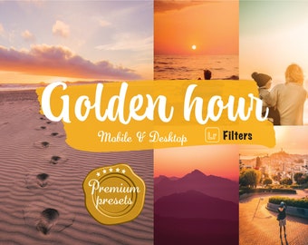 8 Golden hour Lightroom presets sunset filters Instagram golden presets  yellow filters for mobile Lightroom desktop dreamy sunset
