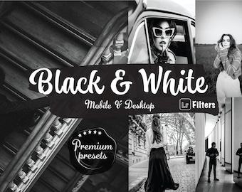 5 Black and white Lightroom presets for mobile desktop, monochrome filters for Instagram aesthetic presets for  filters for pinterest