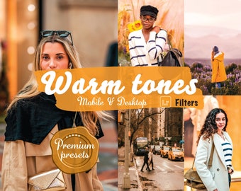 7+1 varma toner Lightroom-förinställningar för mobil, skrivbord, gula filter för Instagram, filter för ljusa filter för Pinterest, vibrerande