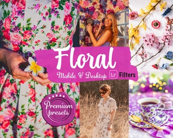 8 blommiga Lightroom-förinställningar för mobil och dator, trädgårdsfilter för Instagram, färgglada förinställningar för Instagram, livfulla filter för Pinterest