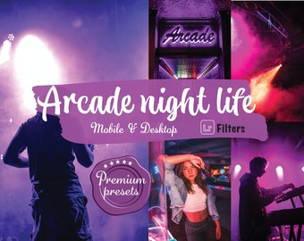 7+1 arkadnattliv Lightroom-förinställningar för mobil skrivbord, nattstadsfilter för Instagram-filter för konsertfilter för Pinterest