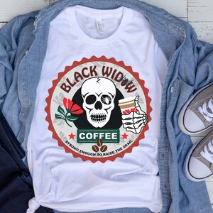 T-shirt Skeleton Black Widow Coffee, Strong Brew Tee