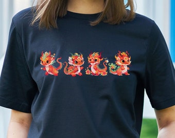 Chinese New Year 2024 Shirt Celestial Year of the Dragon 2024 Tshirt, Lunar New Year Clothing, Chinese New Year Floral Chinese Zodiac Dragon