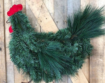 Christmas Rooster Chicken Wreath for Front Door / Seasonal Handcrafted Wreath / Wall Door Hanging