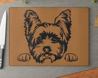 Adorable Yorkie in Brown Glass Cutting Board - Perfect Gift for Dog Lovers