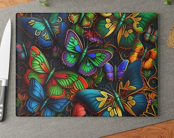 Elevate Your Cooking Experience with a Luminous Butterflies Glass Cutting Board