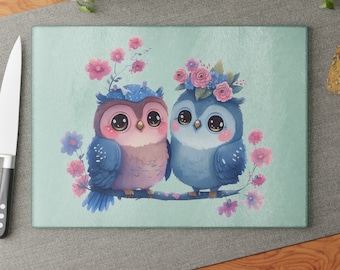 Blue Love Birds Glass Cutting Board