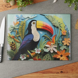 Tropical Bird Paradise Glass Cutting Board - Functional Art for your Kitchen
