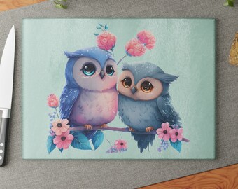 Love Birds Glass Cutting Board - Charming Kitchen Essential for Bird Lovers