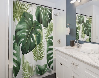 Monstera Blatt Stoff Duschvorhang, Tropical Green Design - Etsy sterreich