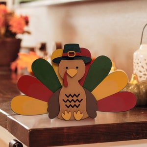 Thanksgiving 3D Layered Wood Turkey Shelf Sitter, Hand Painted Fall Home Decor, Thanksgiving Gifts, Thanksgiving Decor, Thankful gift