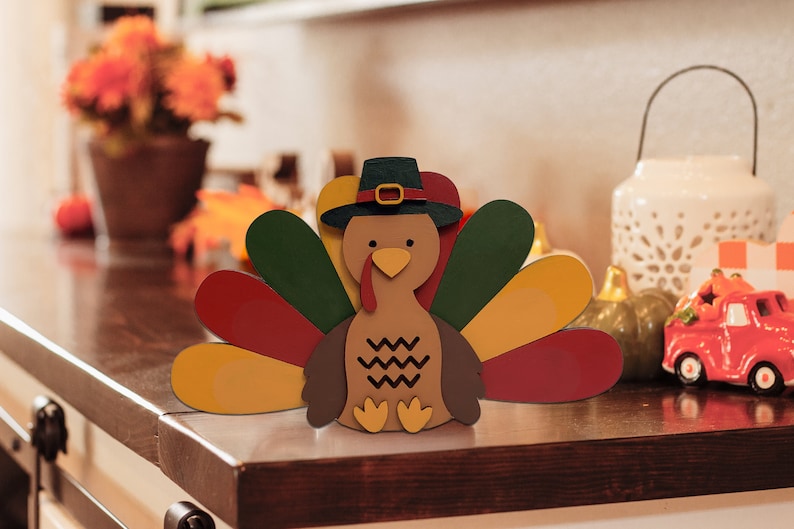 Thanksgiving 3D Layered Wood Turkey Shelf Sitter, Hand Painted Fall ...