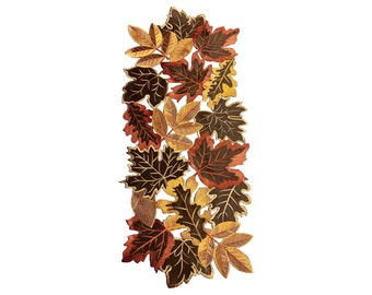 Autumn Leaves Embroidered Cutwork 34-Inch Table Runner, Harvest Fall Centerpiece, holiday celebration decoration, mothers day gift