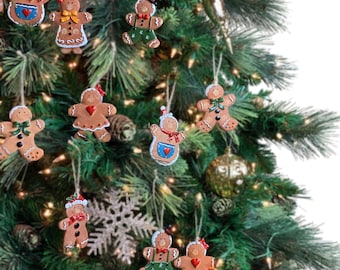 Set of 6  Gingerbread Man Christmas Ornaments, Holiday Gingerbread family