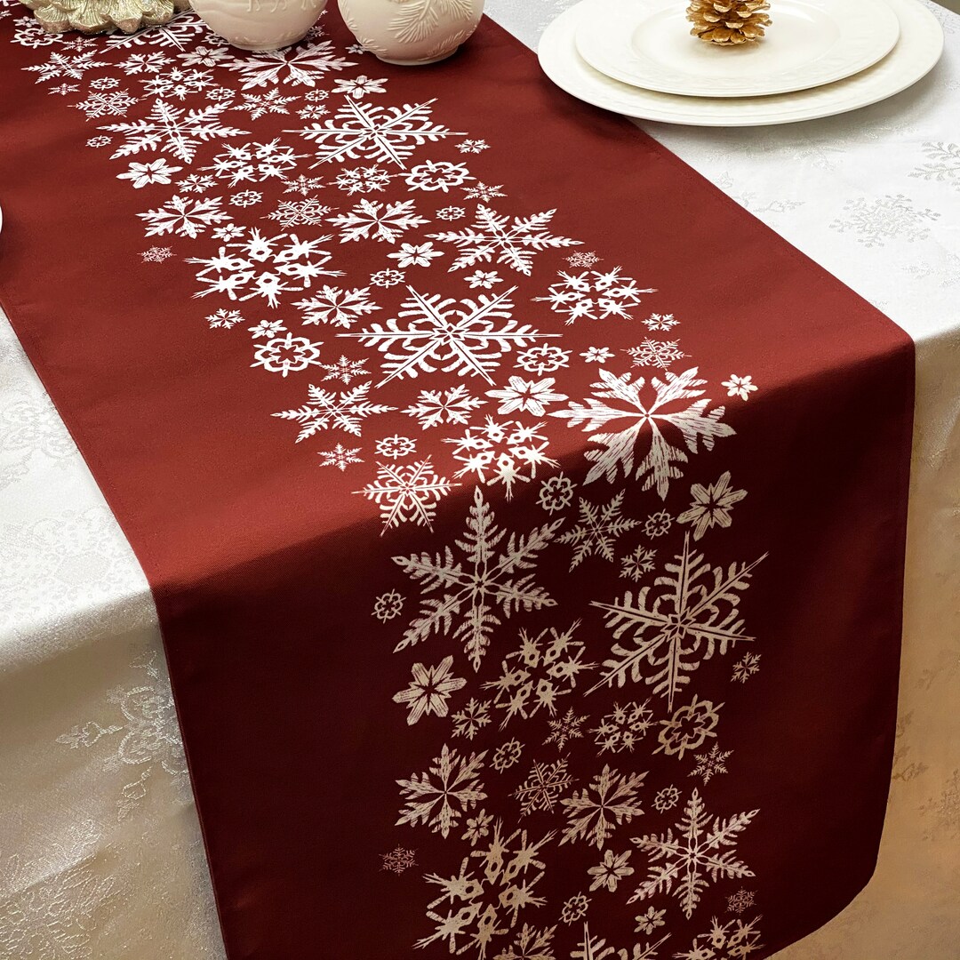 Double Sided Christmas Snowflakes Table Runner, 16 X 72 , Reversible
