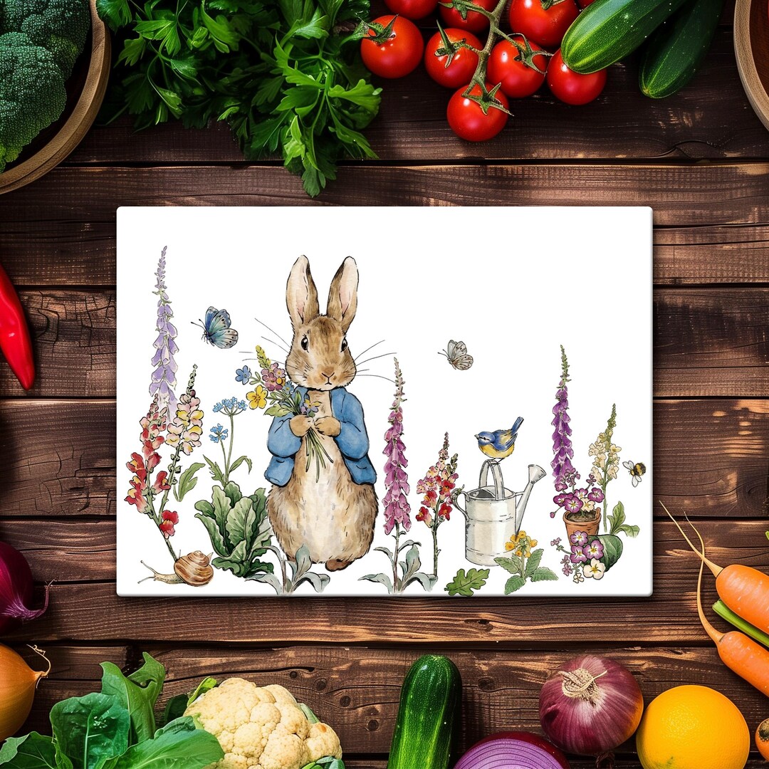 Peter Rabbit Garden Tempered Glass Cutting Board & Serving Tray,vintage ...