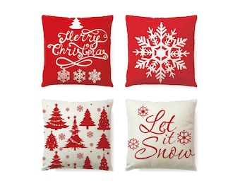 Clearance – Set of 4 New Year Holiday Decorative Pillow Cover, 17" x 17", Christmas Winter snowflakes Pillow Cover