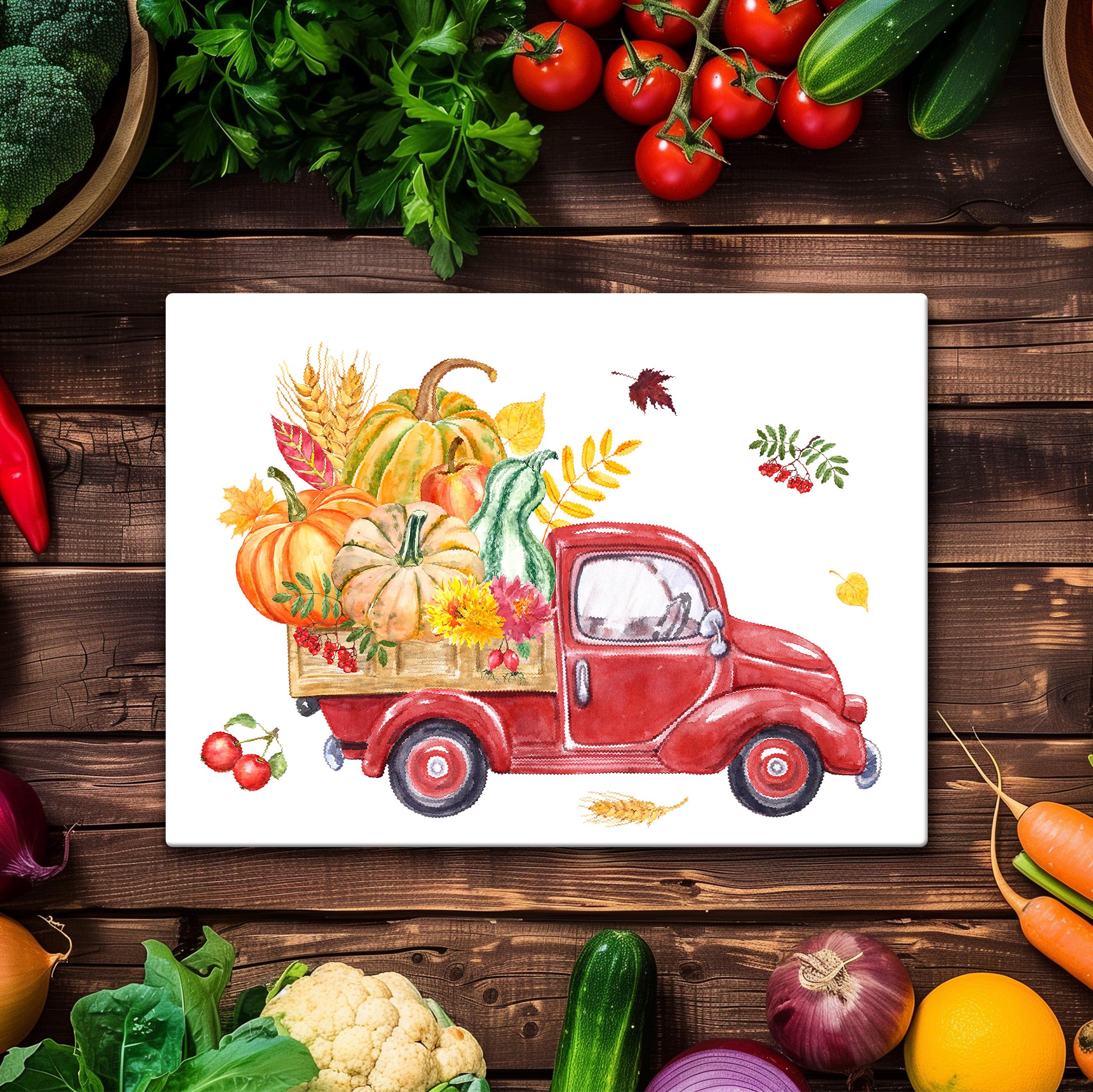 Tempered Glass Cutting and Serving Board, Fall Harvest Pumpkin