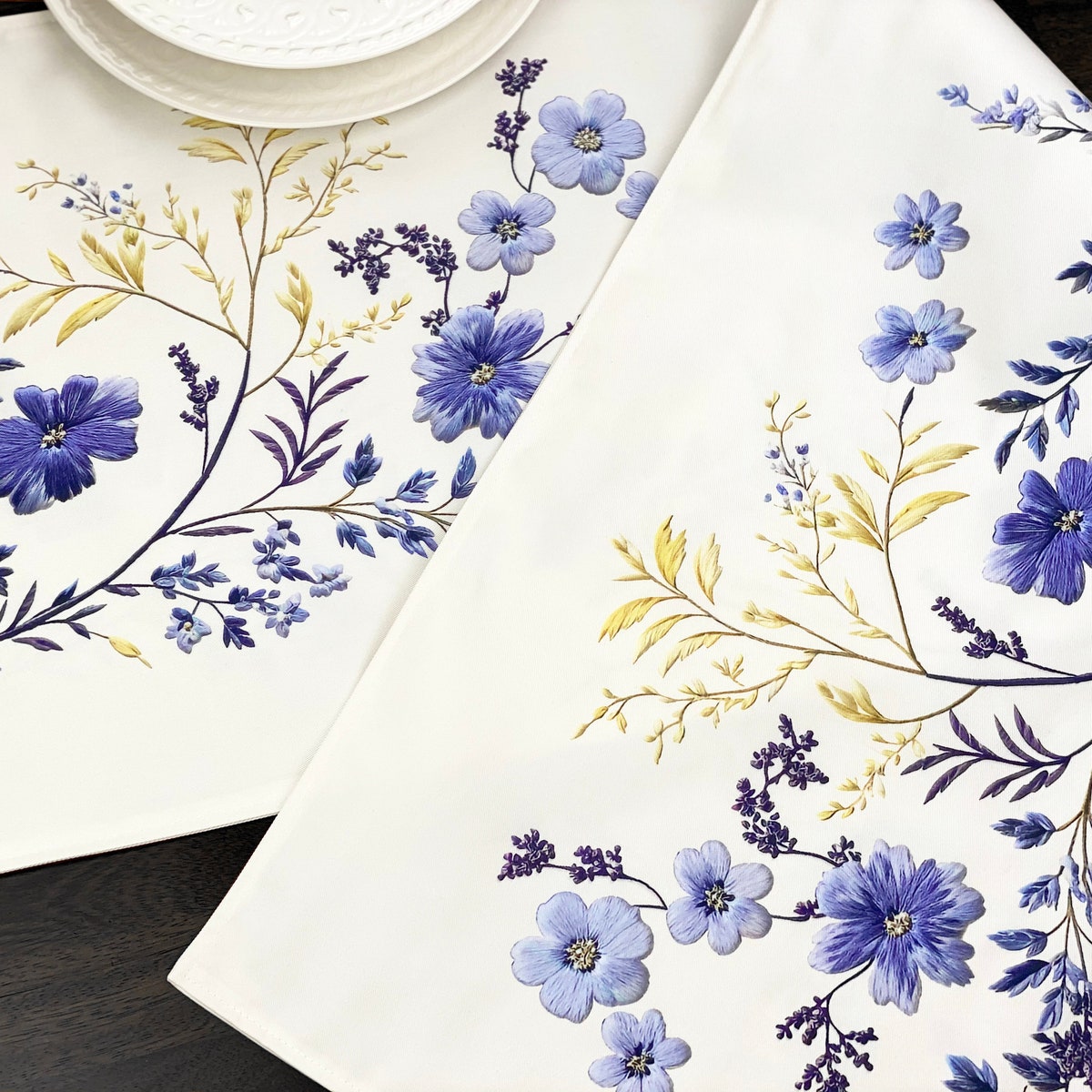 Double Sided French Style Vine Floral Table Runner 16 X 72 ,Blue Yellow Wildflowers,Rustic Farmhouse Fall Decor,Dining Table Centerpiece