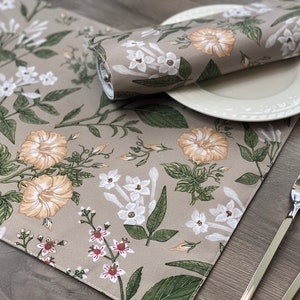 Set of 4 Vintage Floral Placemats,Botanical Flower Table Mats,Yellow Petunia Jasmine, Farmhouse Rustic Dining Decor,Machine washable cotton