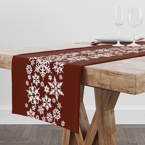Double Sided Christmas Snowflakes Table Runner 16” x 72”, Red & White Winter Holiday Centerpiece,Farmhouse Table and Party Decor