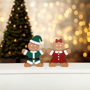 3d Wooden Christmas Gingerbread man Tabletop Decor, Winter Holiday Standing Gingerbread boy and girl tiered tray Shelf Sitter decor,gift