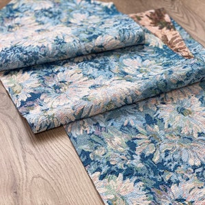 Clearance - Blue Floral Table Runner, Spring nature garden, retro pattern, dining table centerpiece, 13&quot; x 90&quot;,gift for her