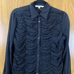 Max Studio Black Sheer Ruched Long Sleeve Blouse