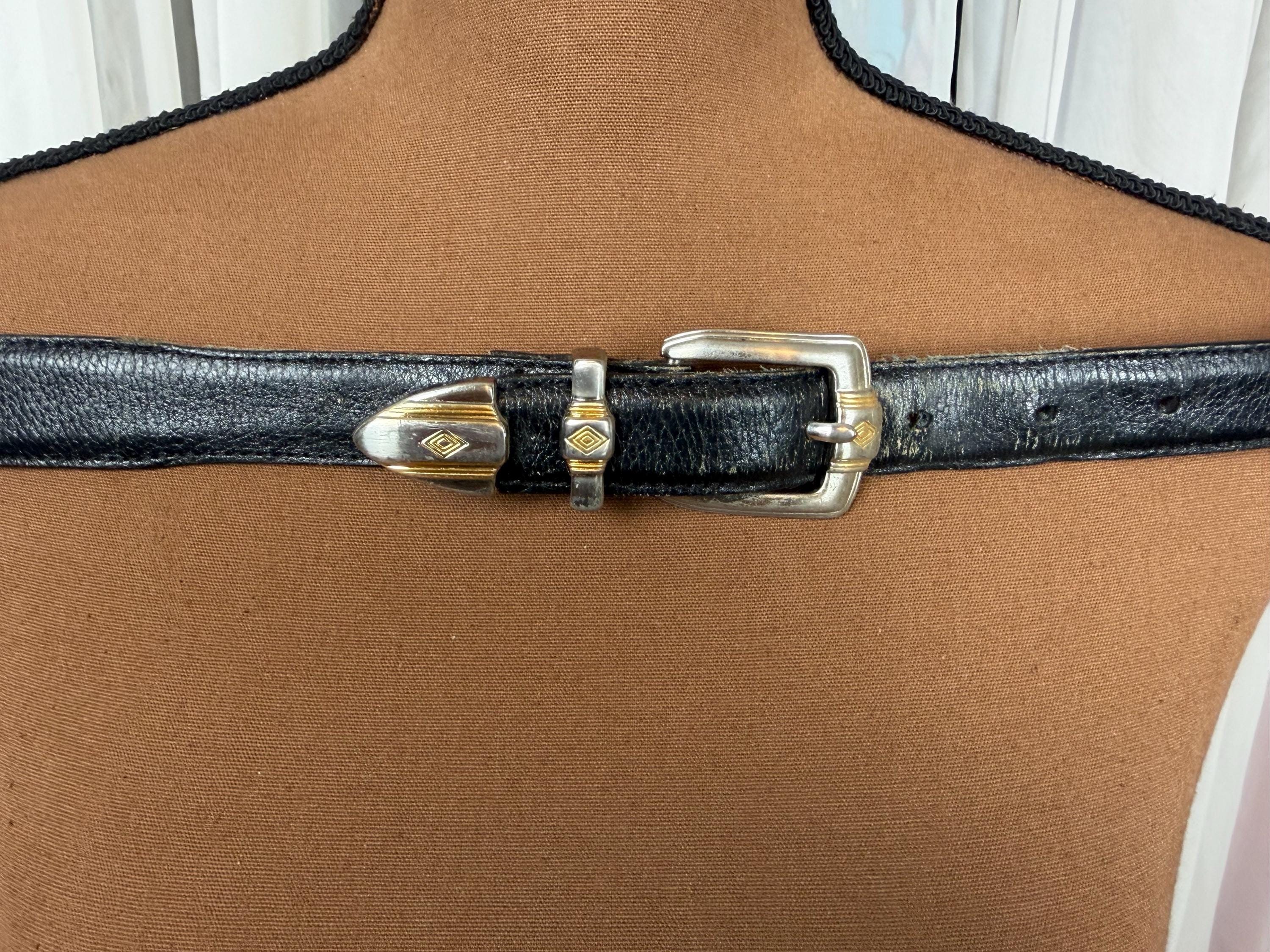 Black Gold Leather Belt Vintage - Etsy display picture 3