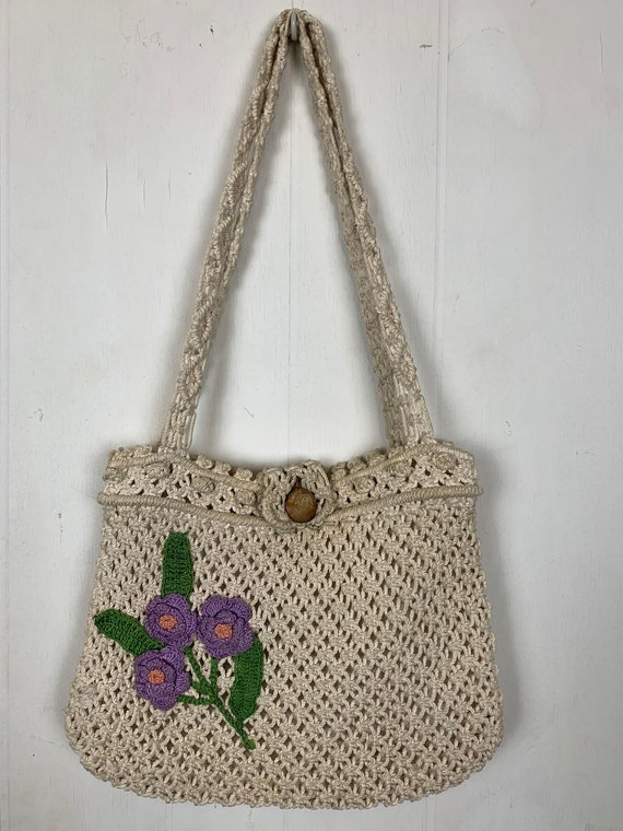 Macrame Bag with Crochet Flowers