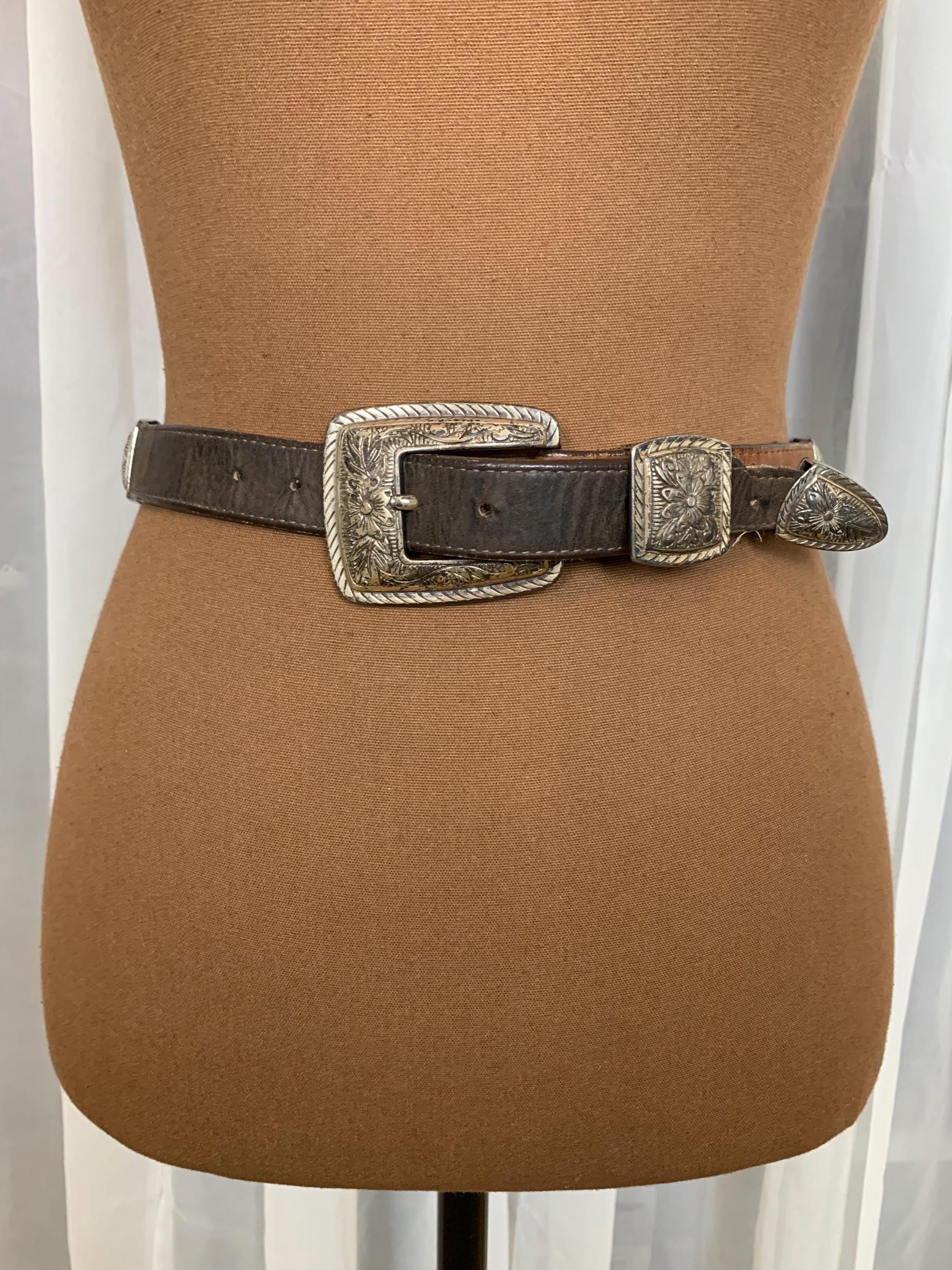 Vintage Brighton Women\'s Silver Embellished Brown Leather Belt Size 38 / XL One* Vintage Brighton Belt Leather Silver | Mercari main image 2