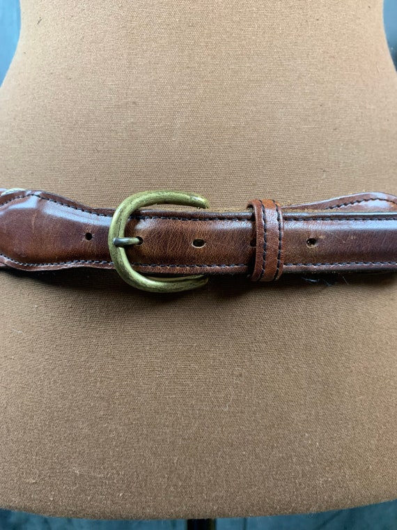 Cognac brown leather and beige chino belt - image 2