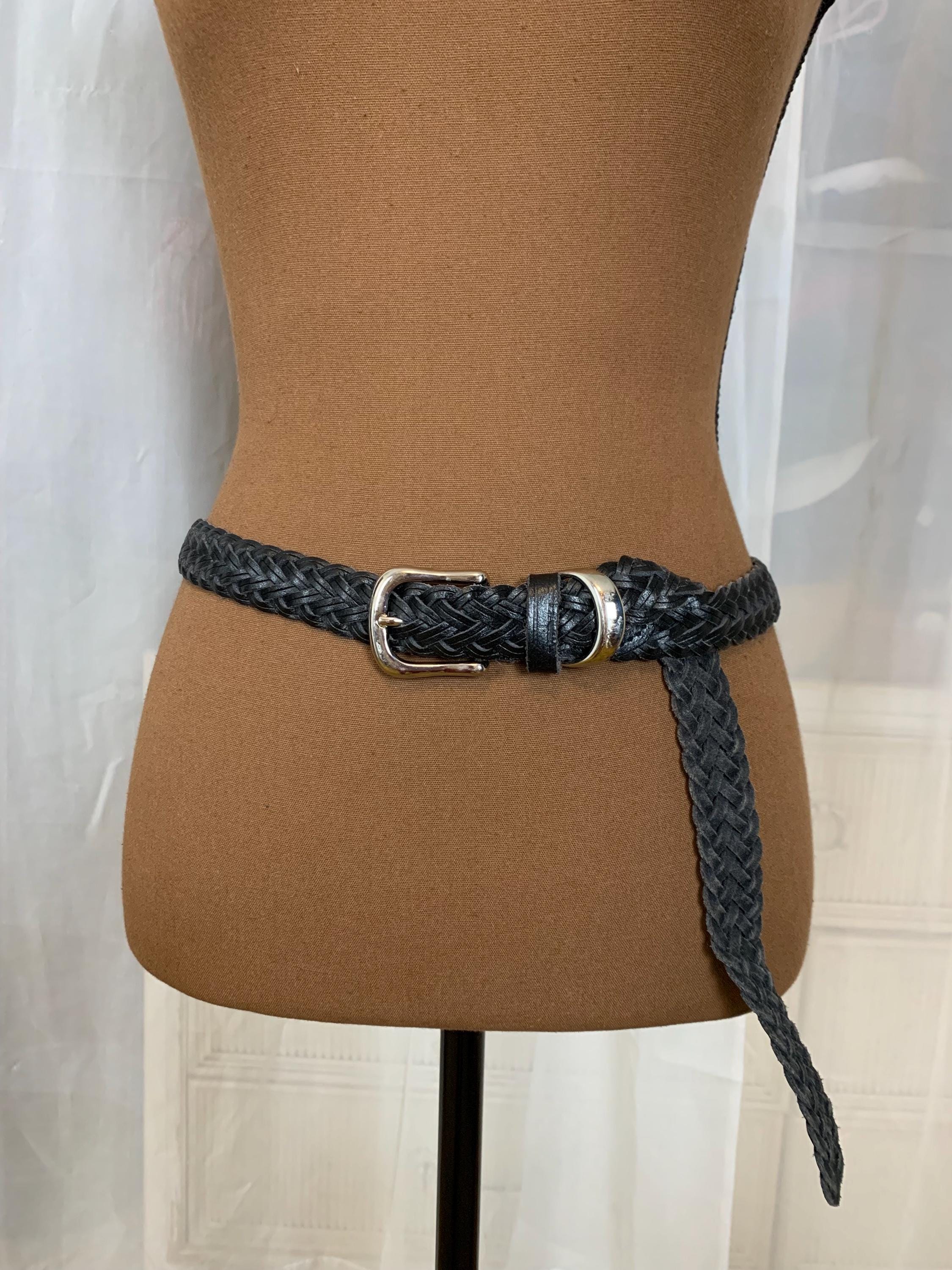 Black Braided Leather Belt With Silver Belt Buckle - Etsy display picture 2