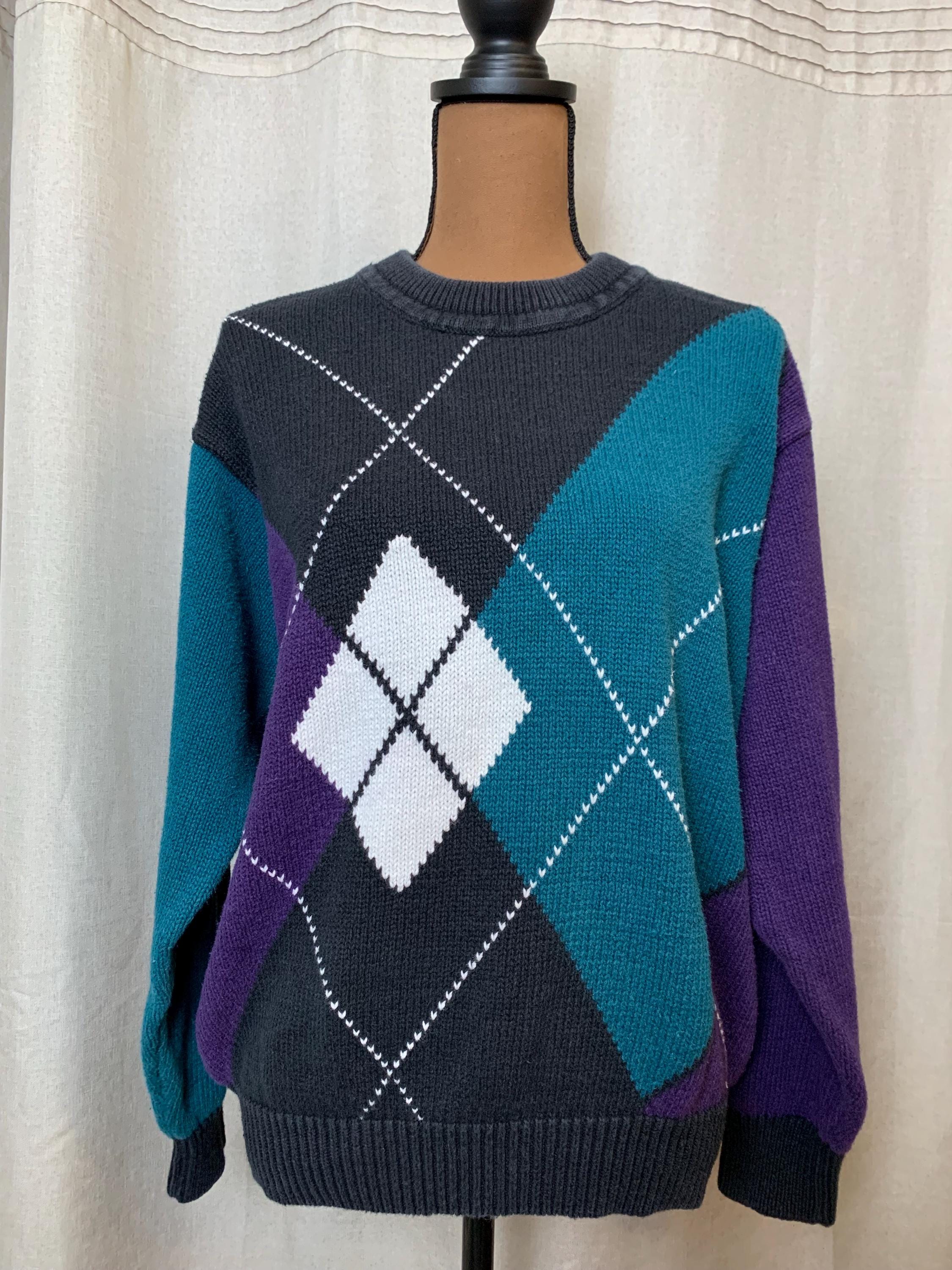 ニット+セーター vintage argyle knit Vintage Mixed Pattern Dark Cosby Sweater. Argyle, Fair Isle
