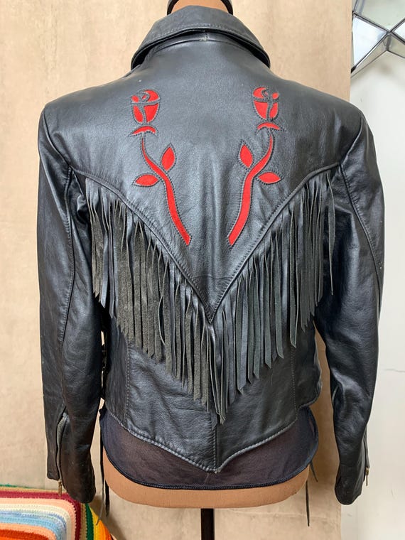 Protech Leather Apparel Leather Jacket With Fringe and Rose