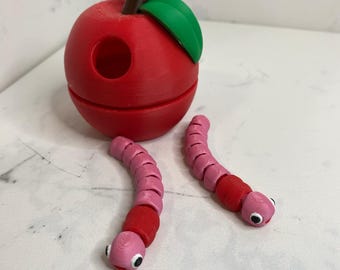 3D Printed Worm Fidgets & Apple Container: Funny Valentine&#39;s Gift