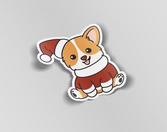 Pegatina de Papá Noel Corgi, vinilo troquelado impermeable