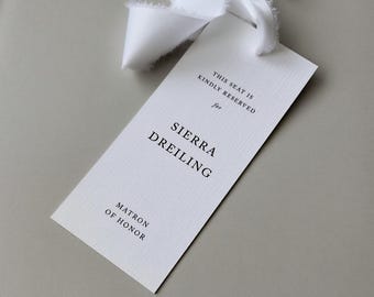 Personalized Reserved Seating Tags, Printed Wedding Chair Tags with Silk Ribbon, 3x7 Inch