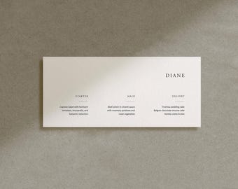 Modern Minimalist Wedding Menu Cards with Names | Printed Wedding Menus | Custom Reception Place Cards | Horizontal Menu Cards | 9x4 Menu