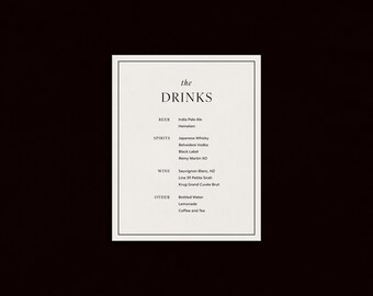 Modern Wedding Bar Menu Sign | Minimalist Wedding Drink Menu | Custom Bar Menu | 5x7 | 8x10 | Printed Wedding Sign | Reception Decor