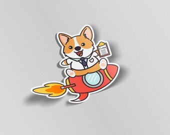Pegatina impermeable de Rocket Corgi, calcomanía para portátil con diseño de perro