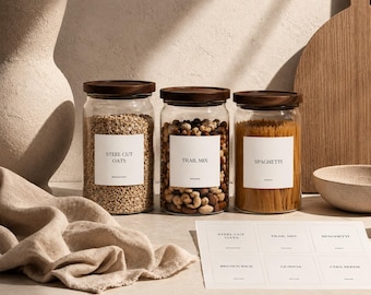 Etiquetas minimalistas para despensa / Etiquetas para organización de cocina / 76 pegatinas modernas para despensa / Juego de etiquetas impresas para despensa