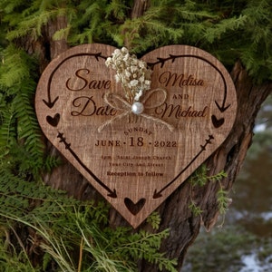 Faire-part gravé, Faire-part en bois, Faire-part rustique, Carte réservez vos dates, Mariage tropical, Mariage champêtre, Cartes de mariage de luxe