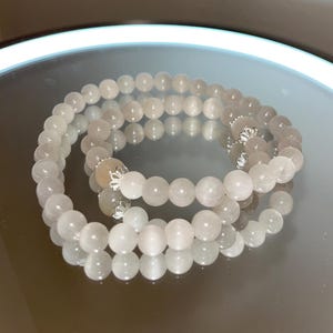Premium White Rutilated Quartz Cat Eye double layered designed Bracelet/necklace 7mm, Crystal Beaded Bracelets, Christmas gift