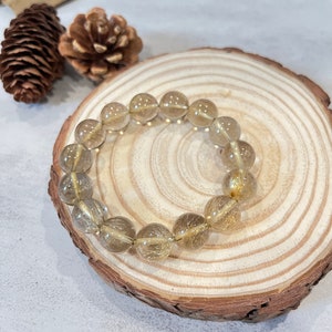 RARE** Premium Natural Clear Golden Rutilated Quartz Bracelet Handmade 13mm **high clarity, Crystal Beaded Bracelets Gift, Spiritual Healing